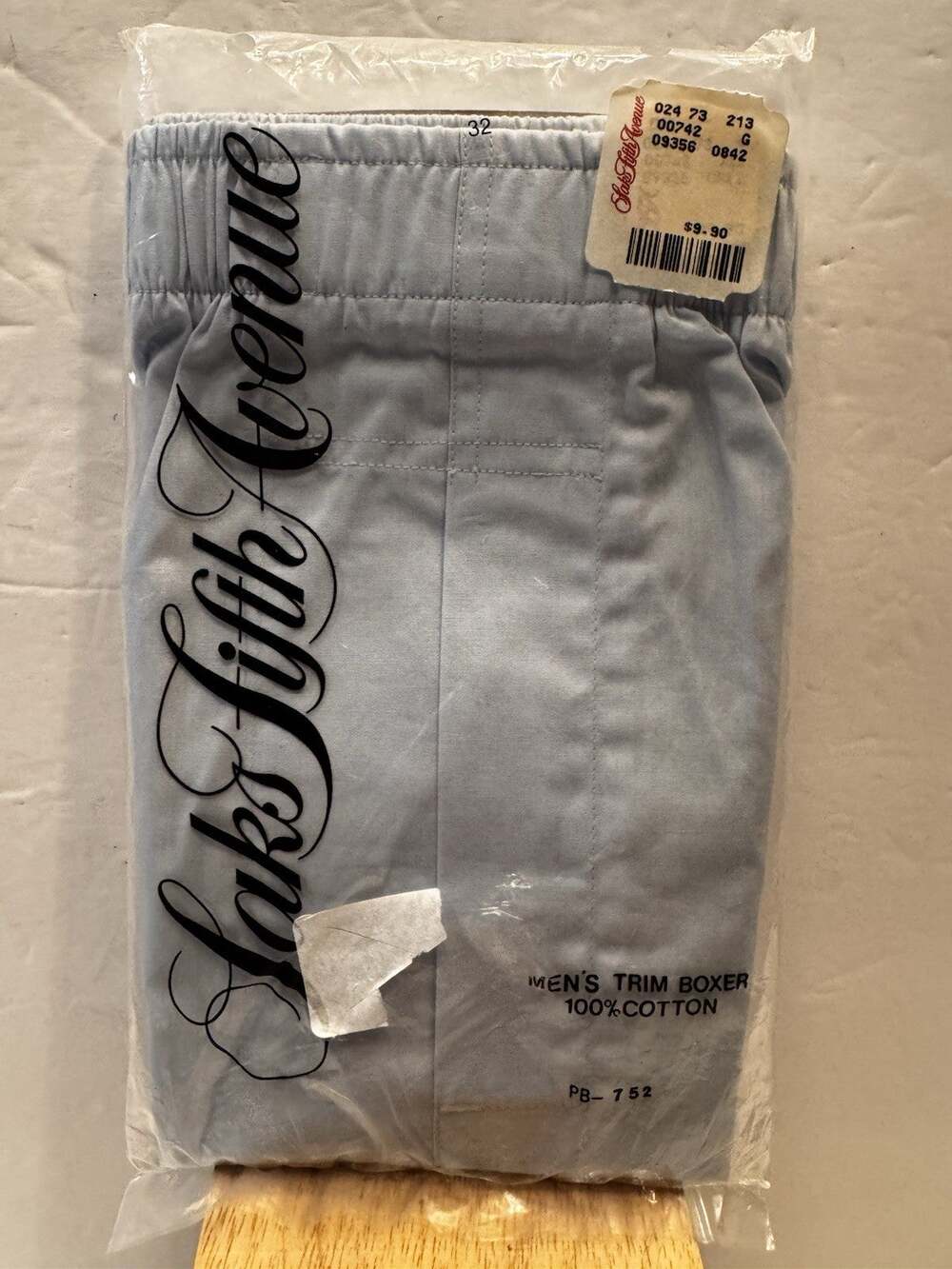 New 32 Saks Fifth Avenue Vintage Trim Boxer Shorts Blue Cotton NOS Sealed